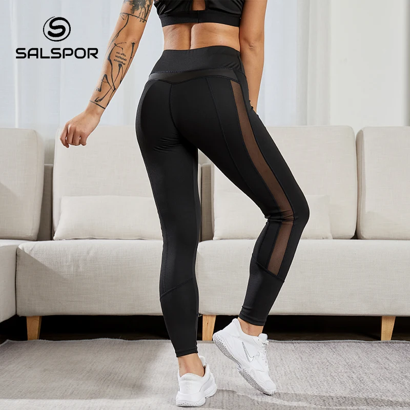 SALSPOR-mallas Push Up De Malla Y Cuero PU Para Mujer, Retales Para Fitness, Entrenamiento, Cintura Alta, Sexy, Para AliExpress | islamiyyat.com