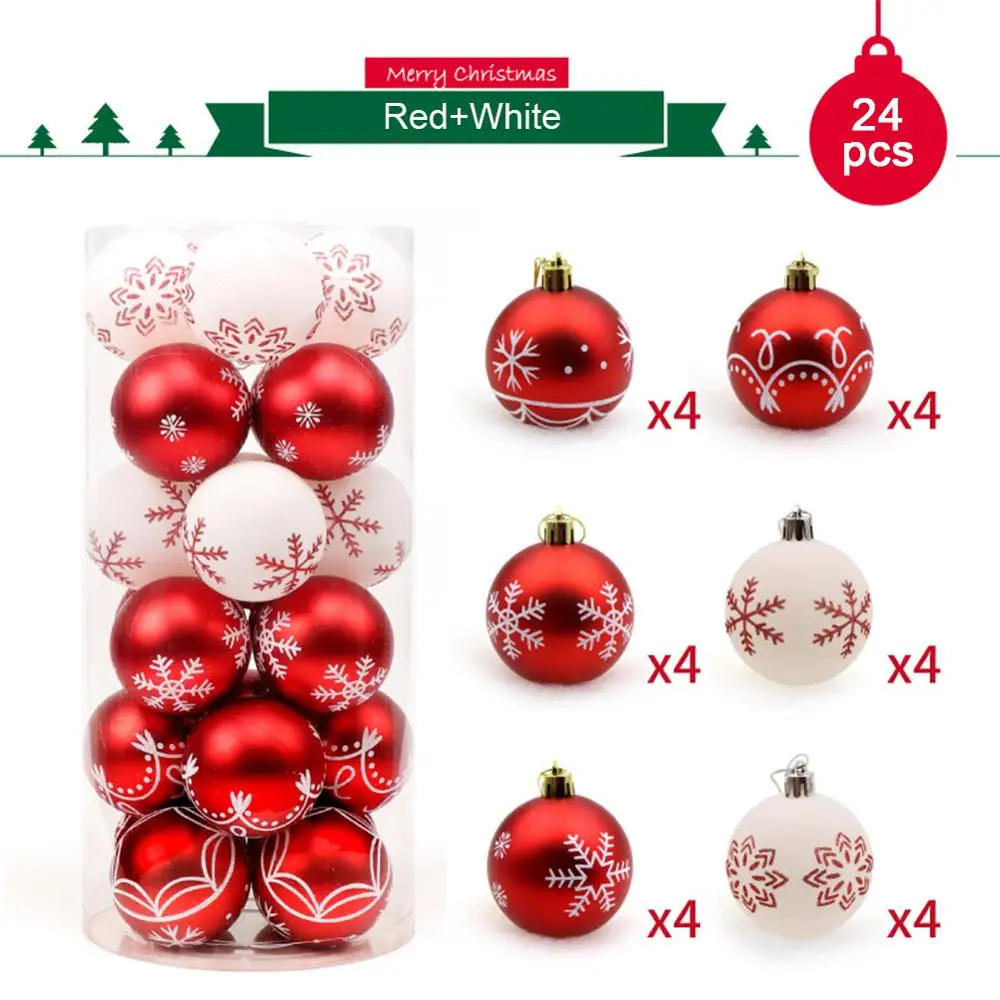24pcs Red White 24 шт./лот, цвет 6 см/2,4 дюйма, украшение для рождественской елки, шар, украшения, блестящий шар для украшения дома, украшение для бара и вечеринки - Цвет: 24pcs Red White