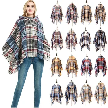 

Cape Winter Bristle Pullover Plaid Ribbon Cap Cape Shawl Luxury Designer Scarf Women Bandana Islamic Scarf