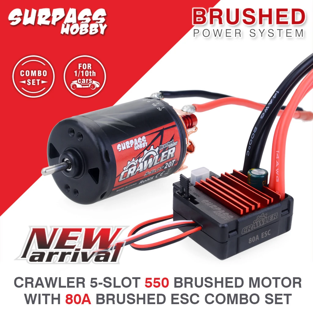 Surpass Hobby Crawler 550 Size 12T 5-Slot Brush Motor w/ BCD80A ESC Surpass Hobby Crawler 550 Size 12T 5-Slot Brush Motor w/ BCD80A ESC