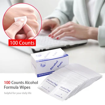 

100pcs Alcohol Formula Wipes Pads Disposable Alcohol Prep Wipes Individual Package Portable Nail Cleanser Cloth for Cell Phone