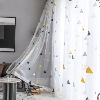 

Modern Embroidered Triangular Sheer Tulle for Living Room Simple Mesh Fabric Tulle Kid's Bedroom Curtains Window Curtain ZH038#4