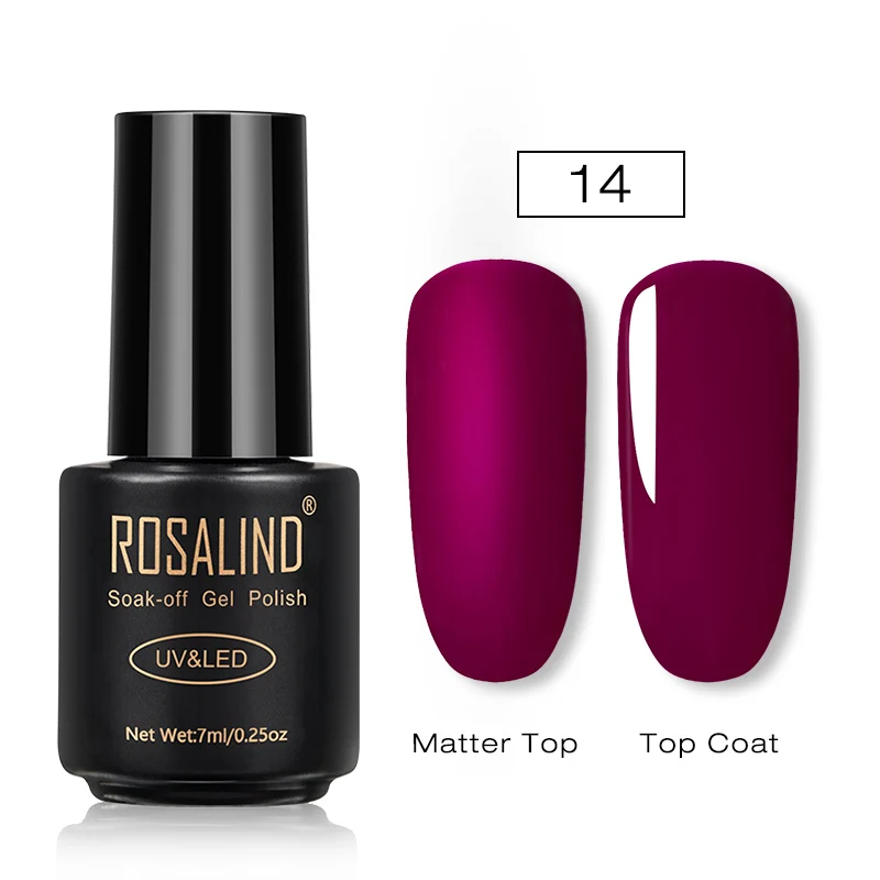 ROSALIND, УФ гель для ногтей, гибридный Набор лаков, маникюрный лак для ногтей, матовый топ, полуперманентный, чистый, базовый, верхний слой, геллак, 7 мл - Цвет: Purple 14