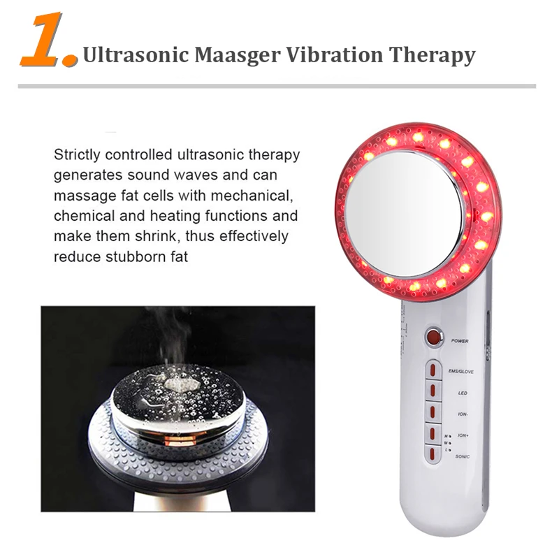 AOKO 6 In 1 EMS Ultrasonic Cavitation Slimming Machine LED Photon Ion Facial Beauty Instrument Skin Care Body Massage Fat Burner