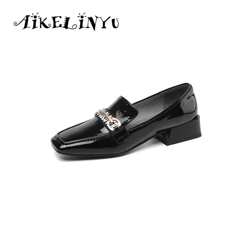 AIKELINYU/весенние туфли-лодочки; Высококачественная женская обувь из натуральной кожи фиолетового цвета; повседневная обувь на низком каблуке с металлической цепочкой для деловой женщины; обувь для отдыха