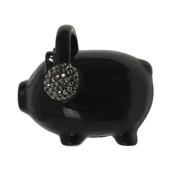

Decors-58873 Figure Pig Piggy Bank C/earphone Black Ceramic _ 16x11,5X13,5 cm