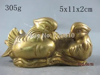 

Chinese Folk Fengshui Brass Two mandarin duck aix galericulata Bird Statue