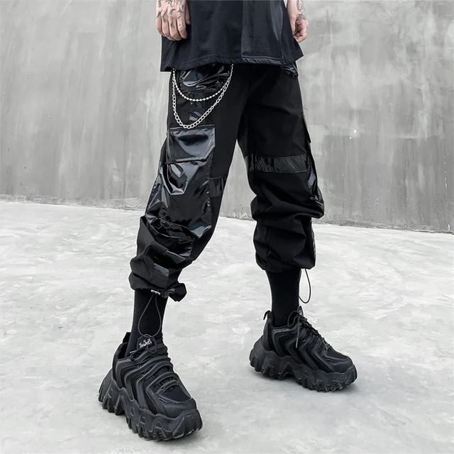 black leather cargo joggers