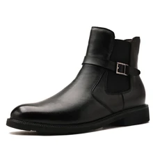 2019 Men Ankle Boots Genuine Leather Men Boots Height Increase Men Chelsea Boots Black Comfortable Men Footwear 7#20/15D50