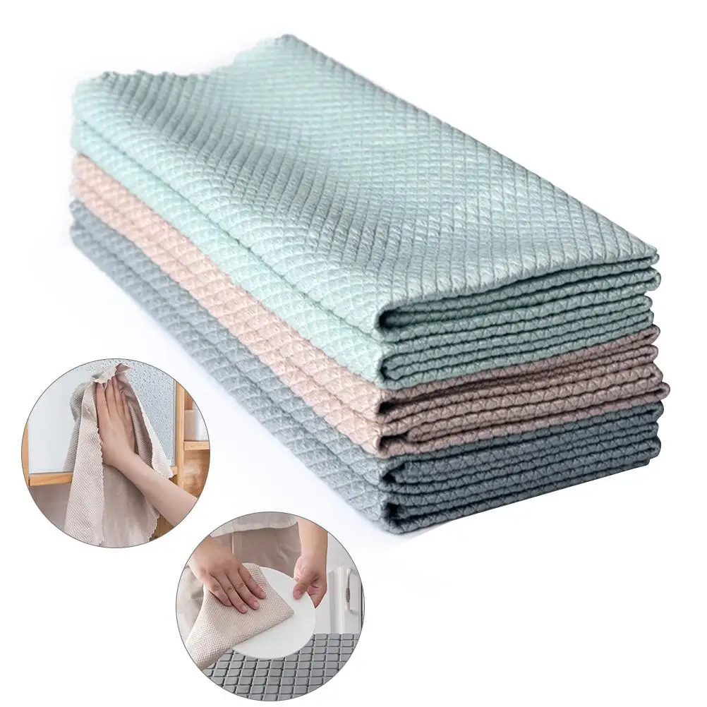 3pcs Wipe Glass Fish Scale Cleaning Cloth Soft Durable Waterabsorbing