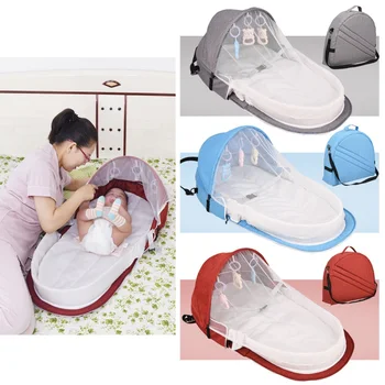 

Portable collapsible crib with toy crib travel sunscreen mosquito net breathable baby sleeping basket
