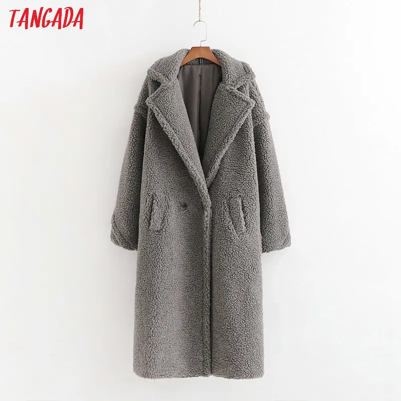 Tangada женские фиолетовое длинное teddy Bear пальто зимние женские свободные пальто винтажные Длинные рукава карманов Топы 1D04