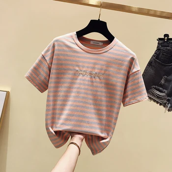 

Female striped shirt short-sleeved summer wear new han edition loose half sleeve dress tide ins cotton clothes on students