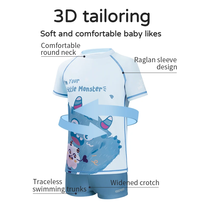 Children Split Swimwear Short Sleeve Cartoon Sports Swimsuit Surfing Suits Beach Wear UV Protection 50+