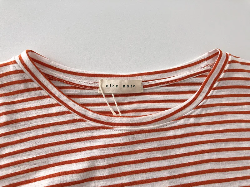 self-made three-color bamboo joint stripes t-shirt long sleeve