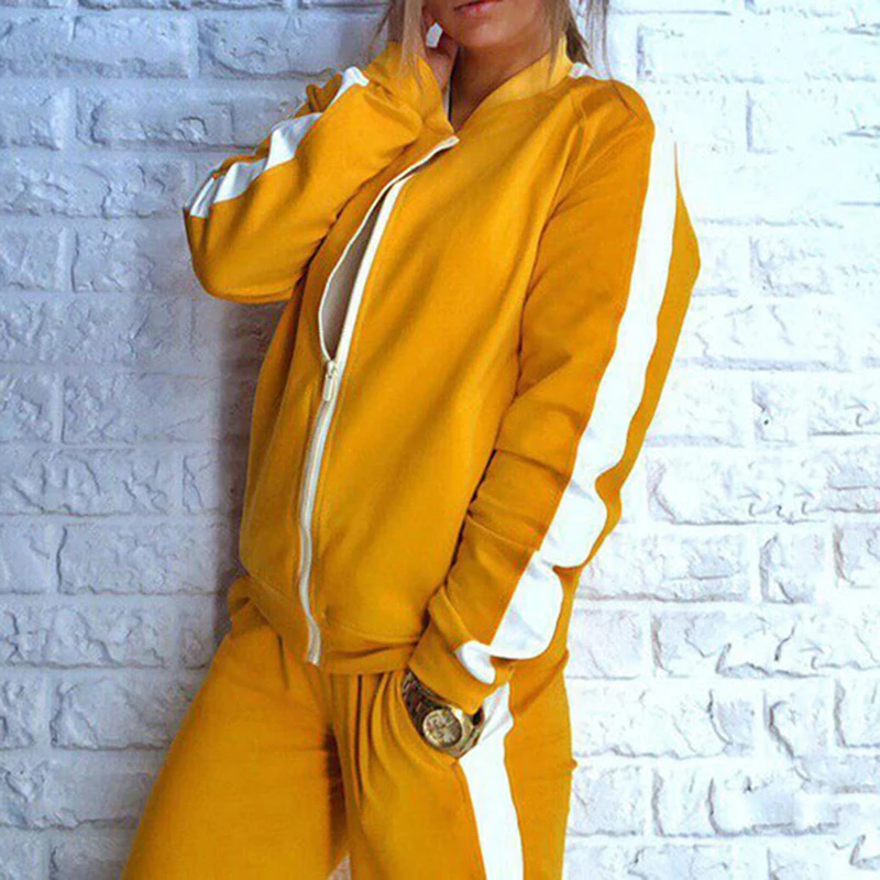 

LITTHING 2019 New Fashion Sporty Women's Tracksuit Hooded Short Solid Splicing Long Pants Suits Two Piece Set Outfit