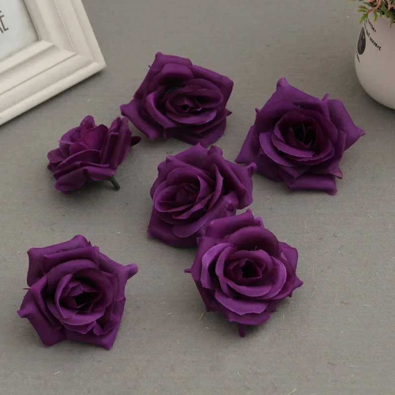 Dark Purple Новинка 50 шт. искусственный шелк роза цветок с головками бутоны DIY свадебный букет Ремесло Декор поставки VA88 - Цвет: Dark Purple