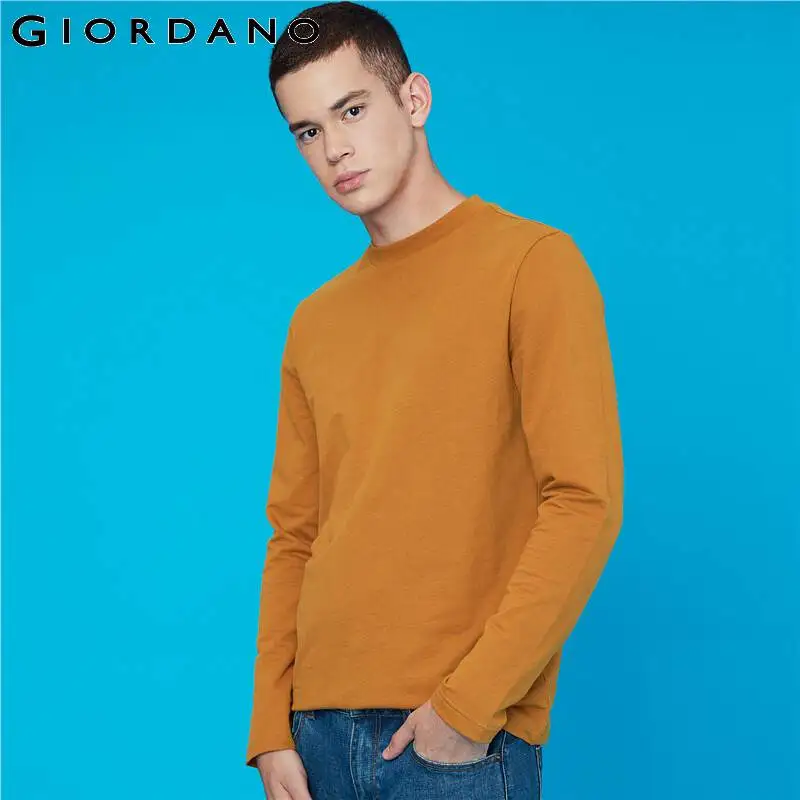 Giordano мужской джемпер с длинными рукавами и круглым вырезом под шею, из натурального хлопка