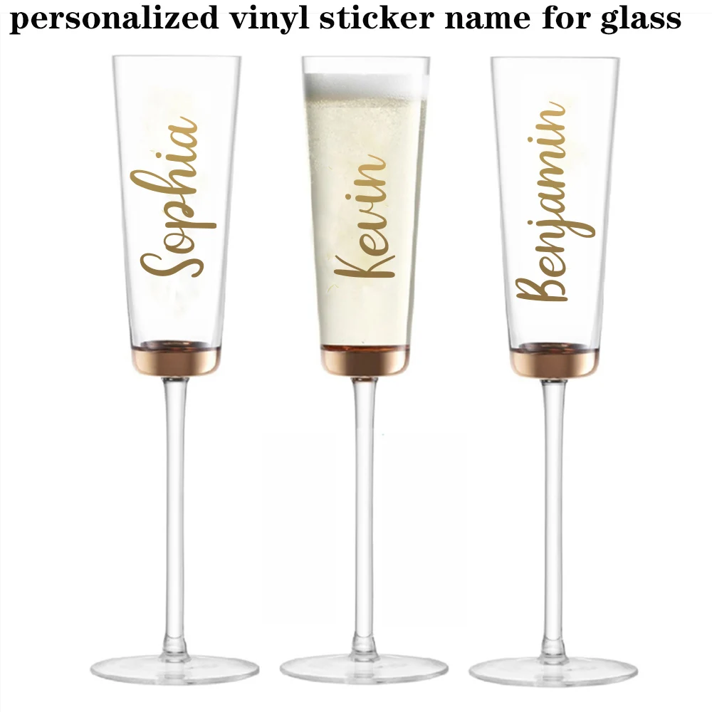 Popular Party Glasses Sticker Custom Name Cup Decor For Wedding Champagne Glasses Wall Decal