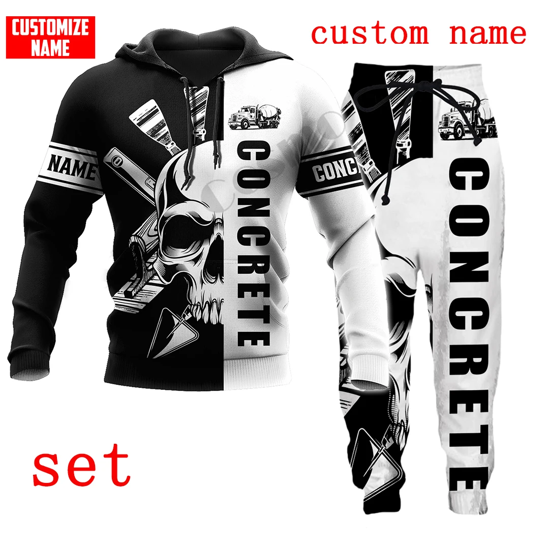 PLstar Cosmos 3DPrint Newest Concrete Finisher Skull Custom Name Combo Set Joggers Unique Streetwear Hoodies/Sweatshirt/Zip Q-1