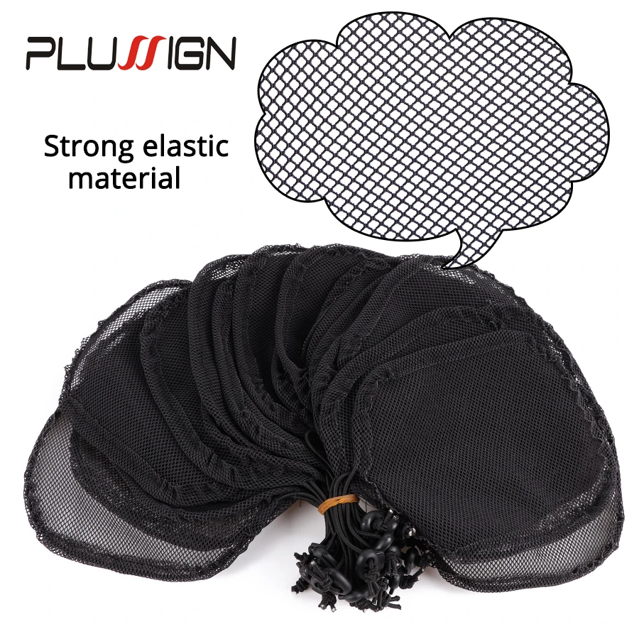 Plussign 5Pcs/Lot Hair Nets For Making Afro Hair Bun Adjustable Strap Ponytail Net Black Hairnet For Bun Two Styles Top Quality