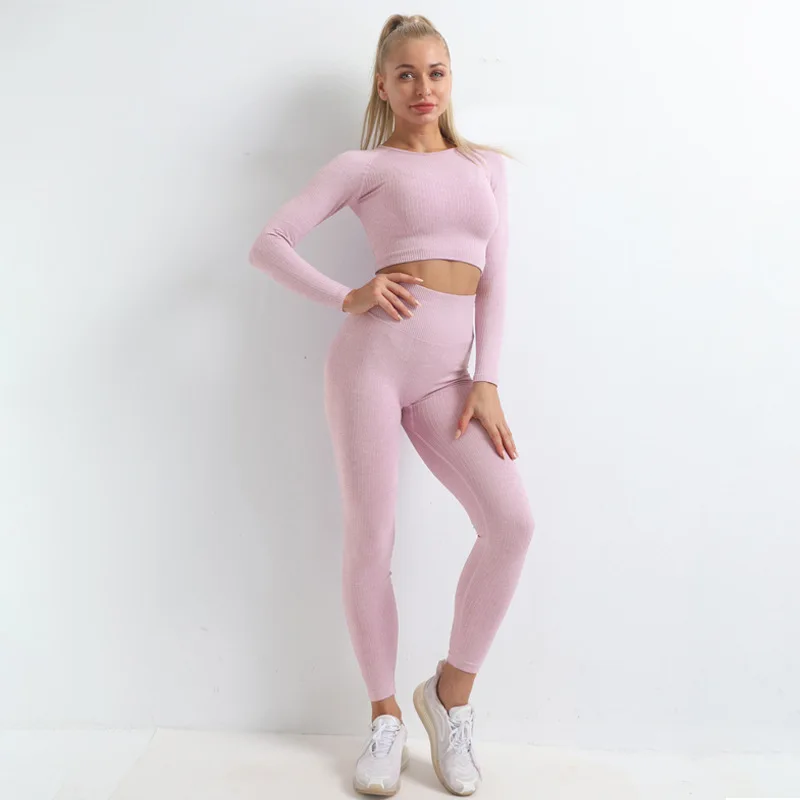 

Summer New Women Seamless Yoga Pantr Sportswear Gym Workout Clothes Long-sleeved Body Shaping Fitness Pants Suit Hip-lifting