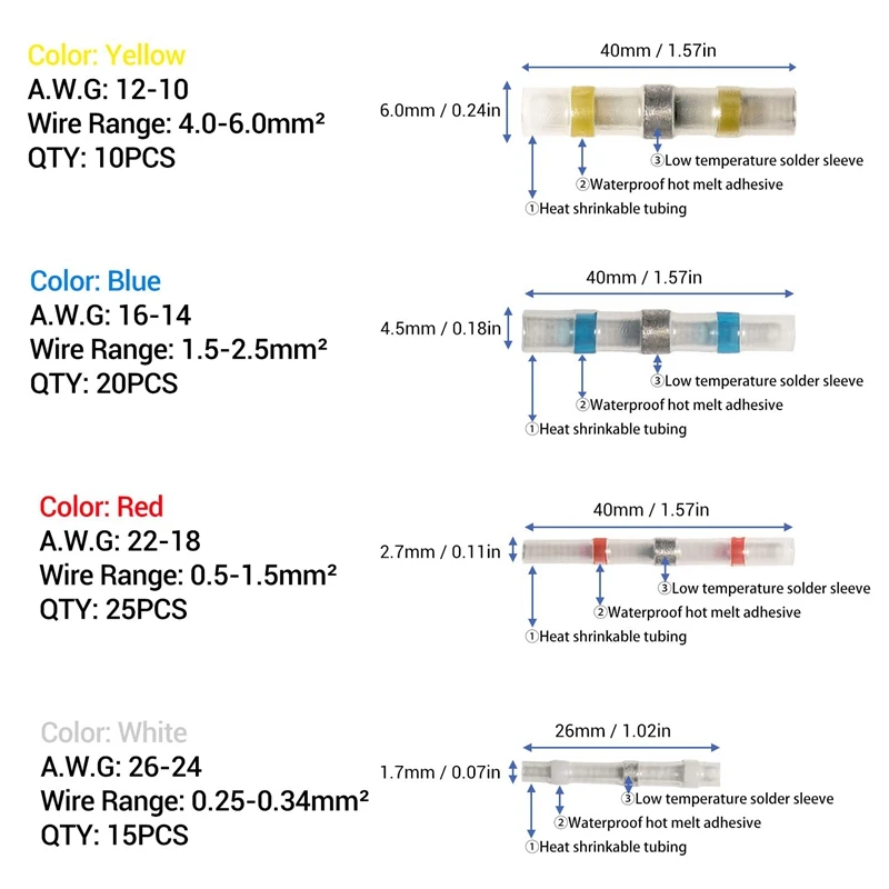 150 шт набор соединителей для проводов, 70 шт водостойких Стыковых Соединителей для припоя и 80 шт изолированных термоусадочных труб