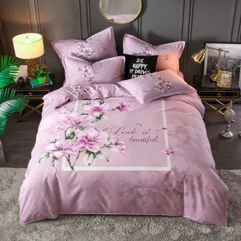 

Retro Style Large Digital Printed Four-Piece Bedding Set Sanding Quilt Cover Bed Sheet Autumn and Winter Bedding Set