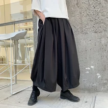 Мужские брюки-шаровары уличная хип-хоп свободные повседневные широкие брюки для мужчин и женщин в японском стиле плиссированные винтажные брюки-кимоно