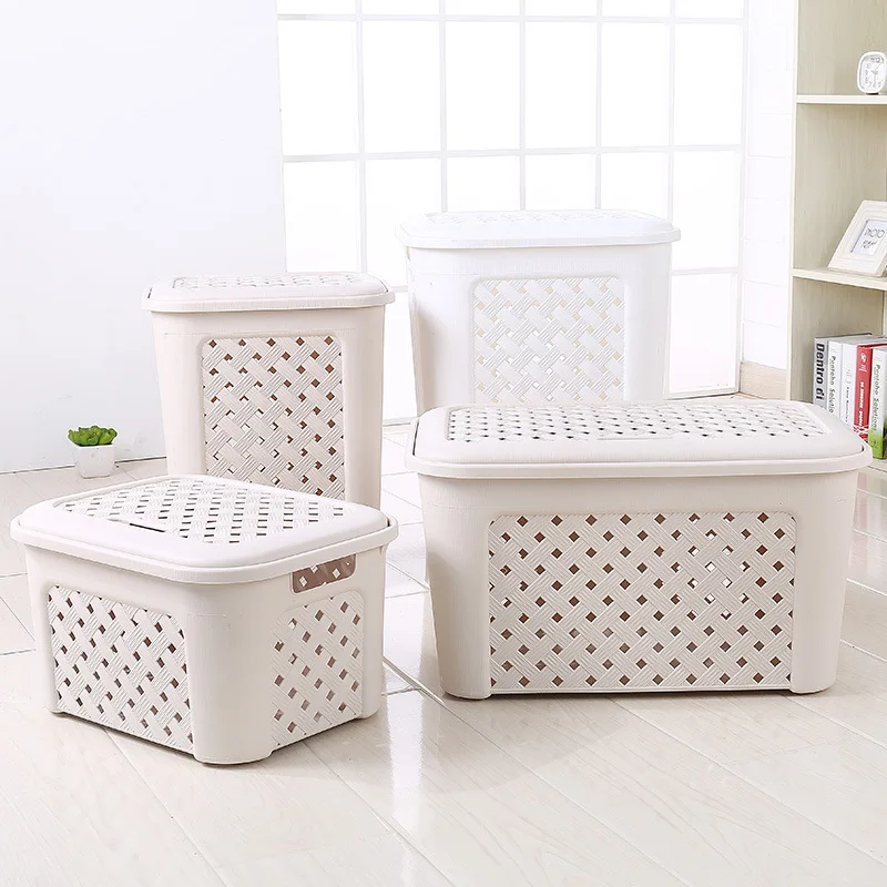 

2057 with Lid Plastic Rattan Laundry Basket Dirty Clothes Storage Basket Clothes Toy Storage Basket