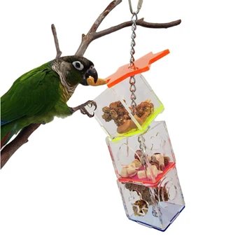 3 Layer Parrot Hanging Chewing Feeding Toy Bird Feeding Transparent Food Feeder Holder Hanging Forage Box Cage Toy