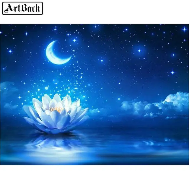 5d Diamante Pintura Flor Luna Azul Paisaje Completo Cuadrado Taladro Diamante Bordado Diy Hecho A Mano Diamante Mosaico Pintura De Punto De Cruz De Diamantes Aliexpress