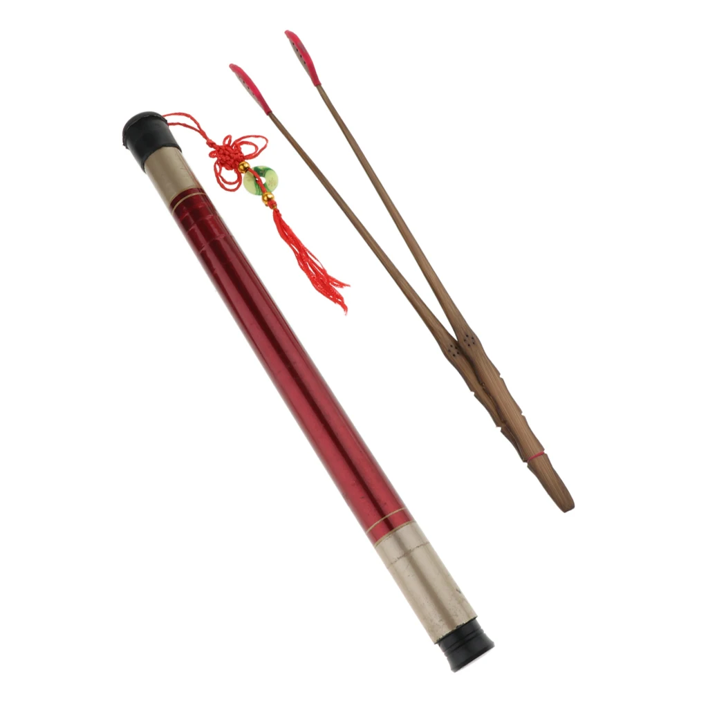 1 Pair Sandalwood Yangqin Dulcimer Beaters Sticks with Storage Case Holder
