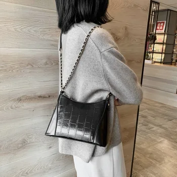

Retro Stone Pattern Women Shoulder Messenger Bag PU Leather Solid Color Crossbody Chain Handbags Ladies Girls Daily Purse