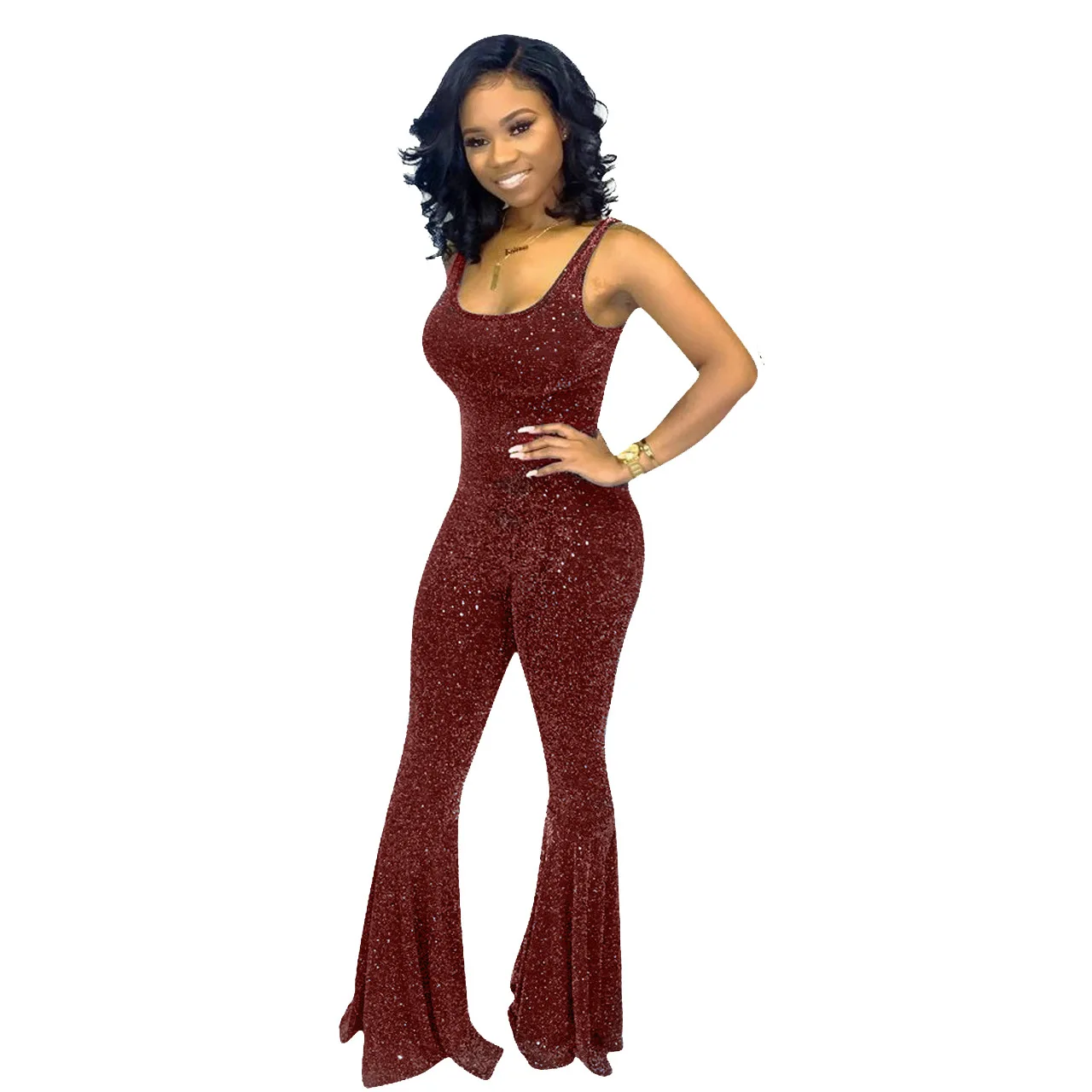 Лето Осень женский комбинезон Bodycon игровой костюм спортивный костюм комбинезон комбинации большой размер блесток сексуальные комбинезоны - Цвет: red