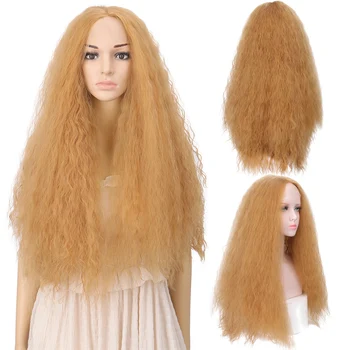 

XUANGUANG 24 Inch Synthetic Lace Front Wig Golden Wavy Fake Hair Synthetic Wigs For Women Extension Heat Resistant Cosplay Wig