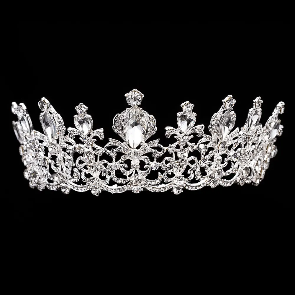 KMVEXO 3 шт великолепные наборы свадебных ювелирных изделий из кристаллов ожерелья со стразами серьги Корона тиары африканские бусины комплект ювелирных изделий «Дубай» - Окраска металла: 1PCS Crown Silver