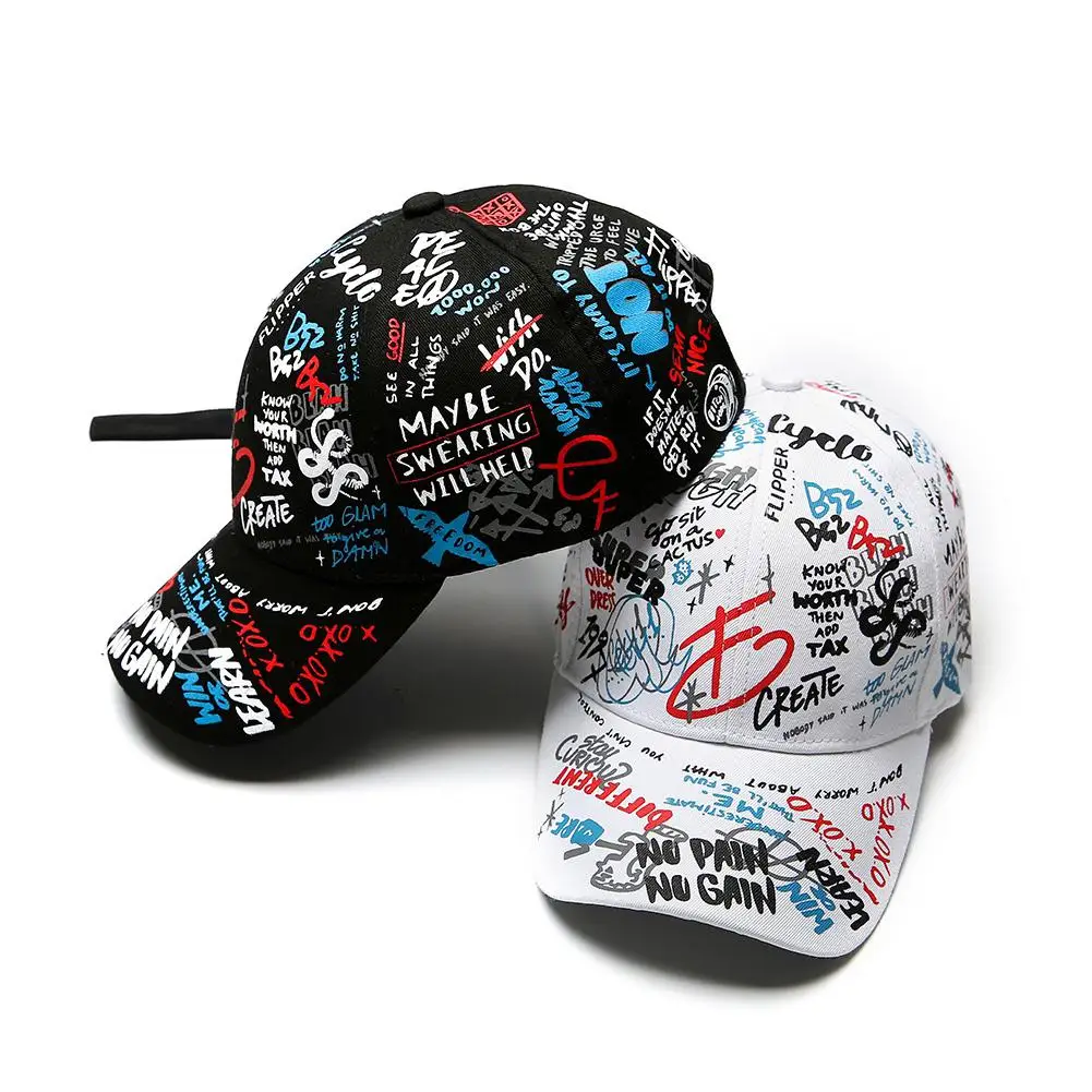 

2019 New Unisex Women Men Hats Adjustable Black White Color Printing Graffiti All-matching Baseball Cap For Male Female