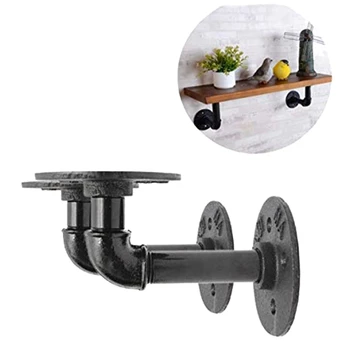 

2PC Vintage Handicraft Urban Industrial Wall Mount Wood Storage Shelf Iron Pipe Floating Hanging Shelf Pipe Brackets Industrial