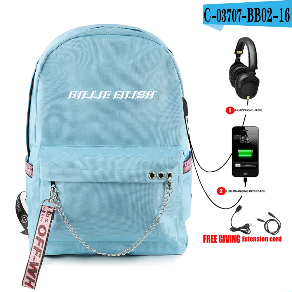 Billie Eilish print New vogue Backpack Teenager Boy/girl School Bags Waterproof Oxford USB Charger Women/Men Backpack School Bag - Цвет: picture color