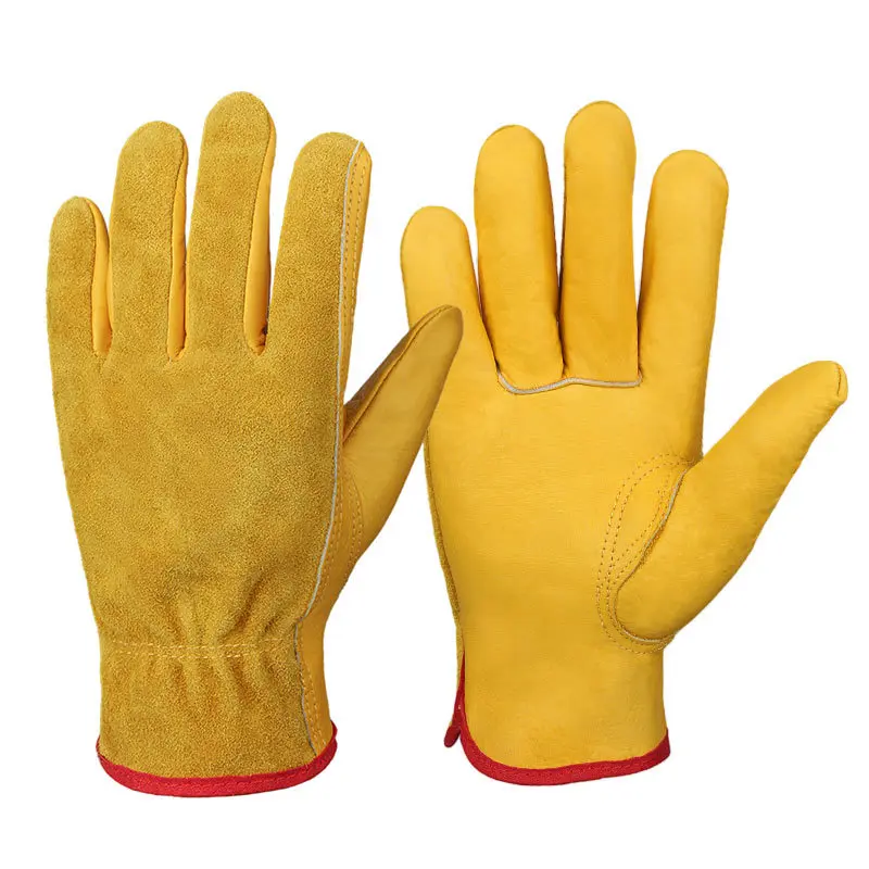 Men Woman Cowhide Split Leather Work Gloves Driver Unlined Suede Industrial Farm 