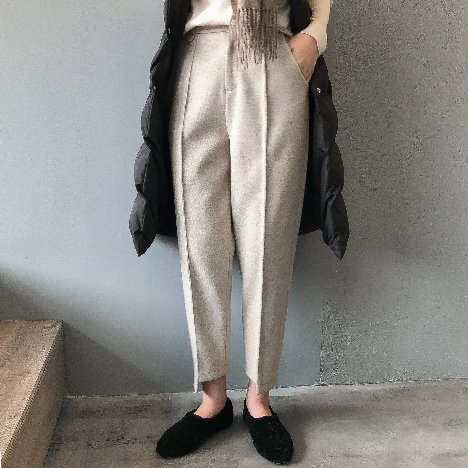 Mooirue зима осень Pantalon женские Harajuku Ol шерстяные Haren Высокая талия редис Высокая талия Женские панталоны низ