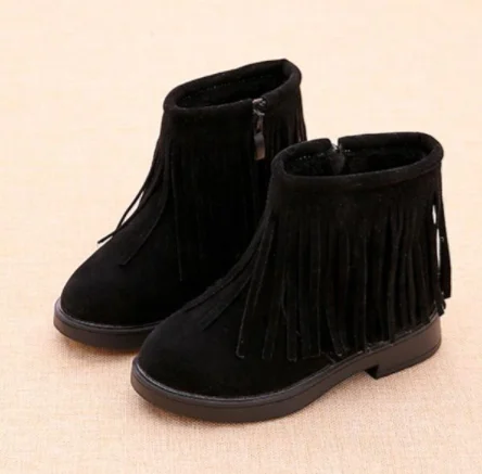 Bottes pour enfants; chaussures enfants garcos troupeau bottes en cuir filles Sneakers mode hiver epais peluche double chaud - Цвет: Черный
