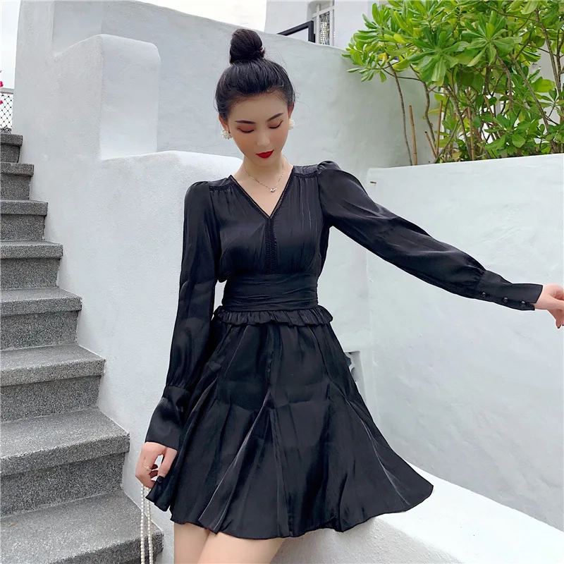 

WOMEN'S Dress 2019 Summer New Products Debutante Elegant V-neck Hollow out Waist Hugging Frilled A- line Backless Dress