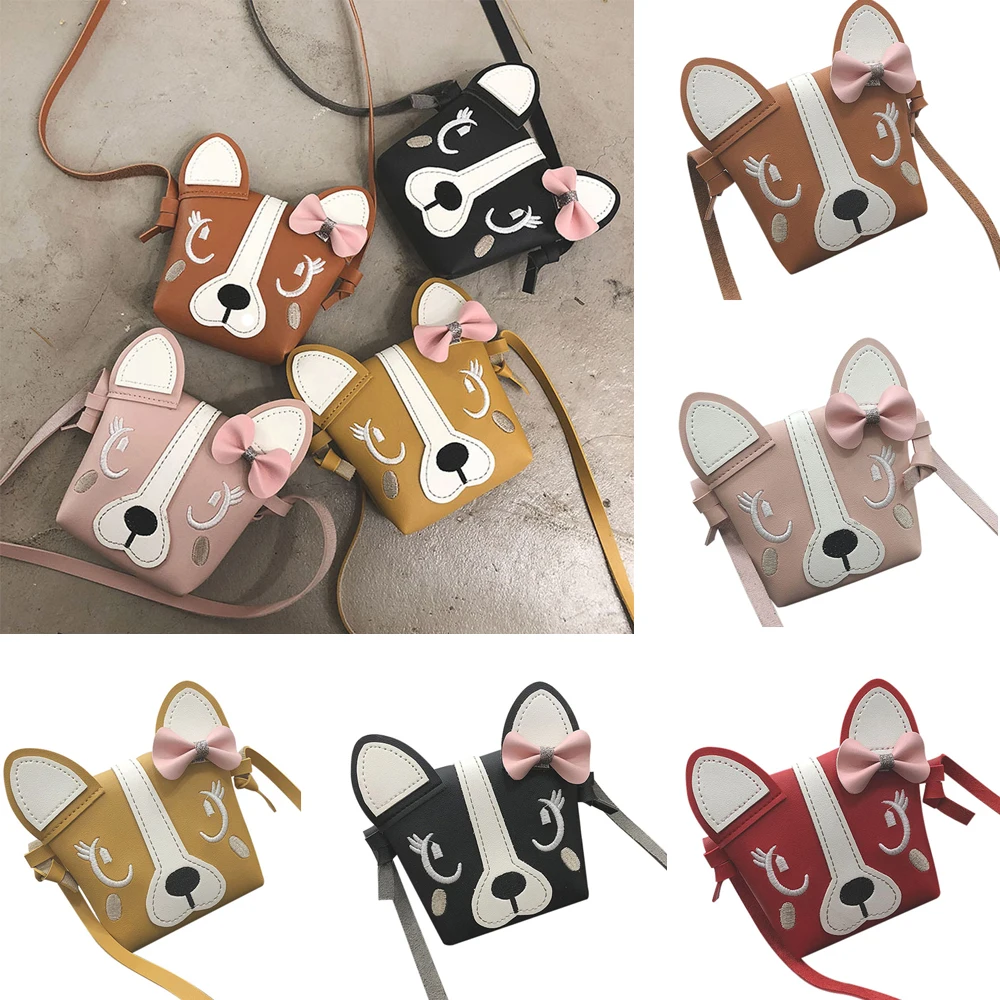 Новейшая популярная мини-сумка через плечо Kawaii из искусственной кожи с милой собачкой и бантом для девочек, повседневные сумки-мессенджеры, плюшевые кошельки