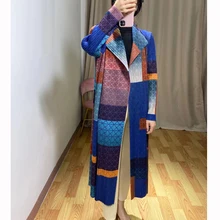 Changpleat Осень женский Тренч с принтом miyak плиссированный модный дизайн стоячий воротник длинный рукав кардиган длинные пальто