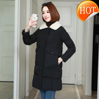 

Woman Coats Winter 2020 Lamb Fur Collar Parka Women Jacket Korean Long Coat Female Down Cotton Casaco Feminino MY3410