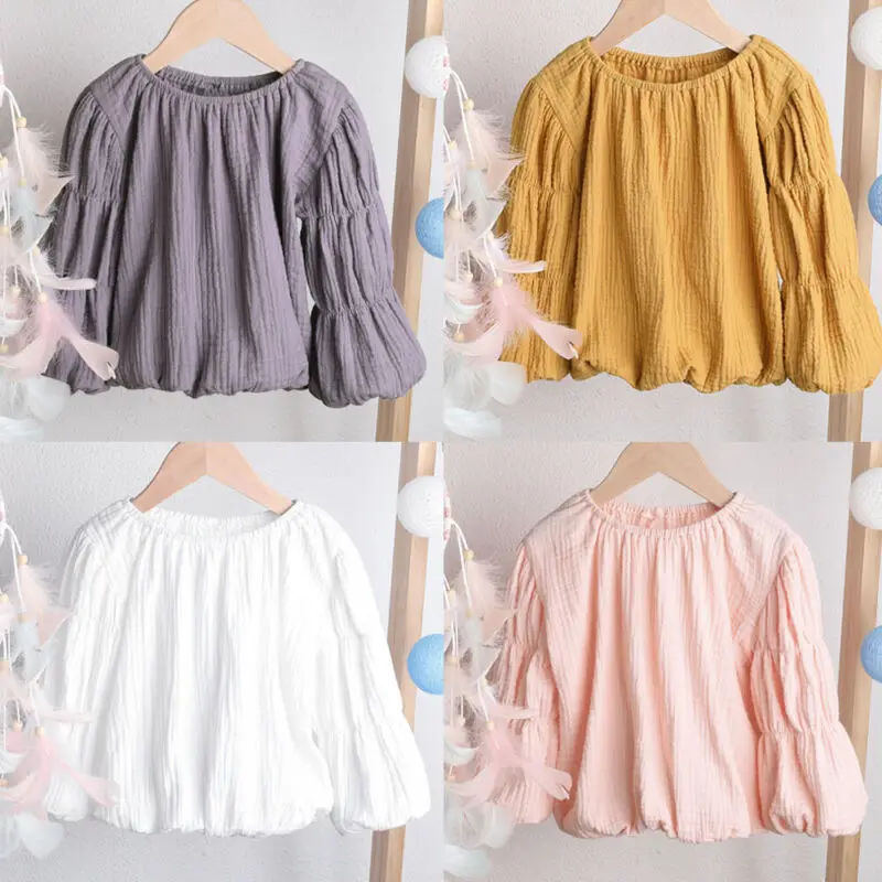

2020 New Infant Kids Baby Girls Autumn Winter Cotton Long Lantern Sleeve Top T Shirt Blouse for 1-6Y Toddler Girl Tops