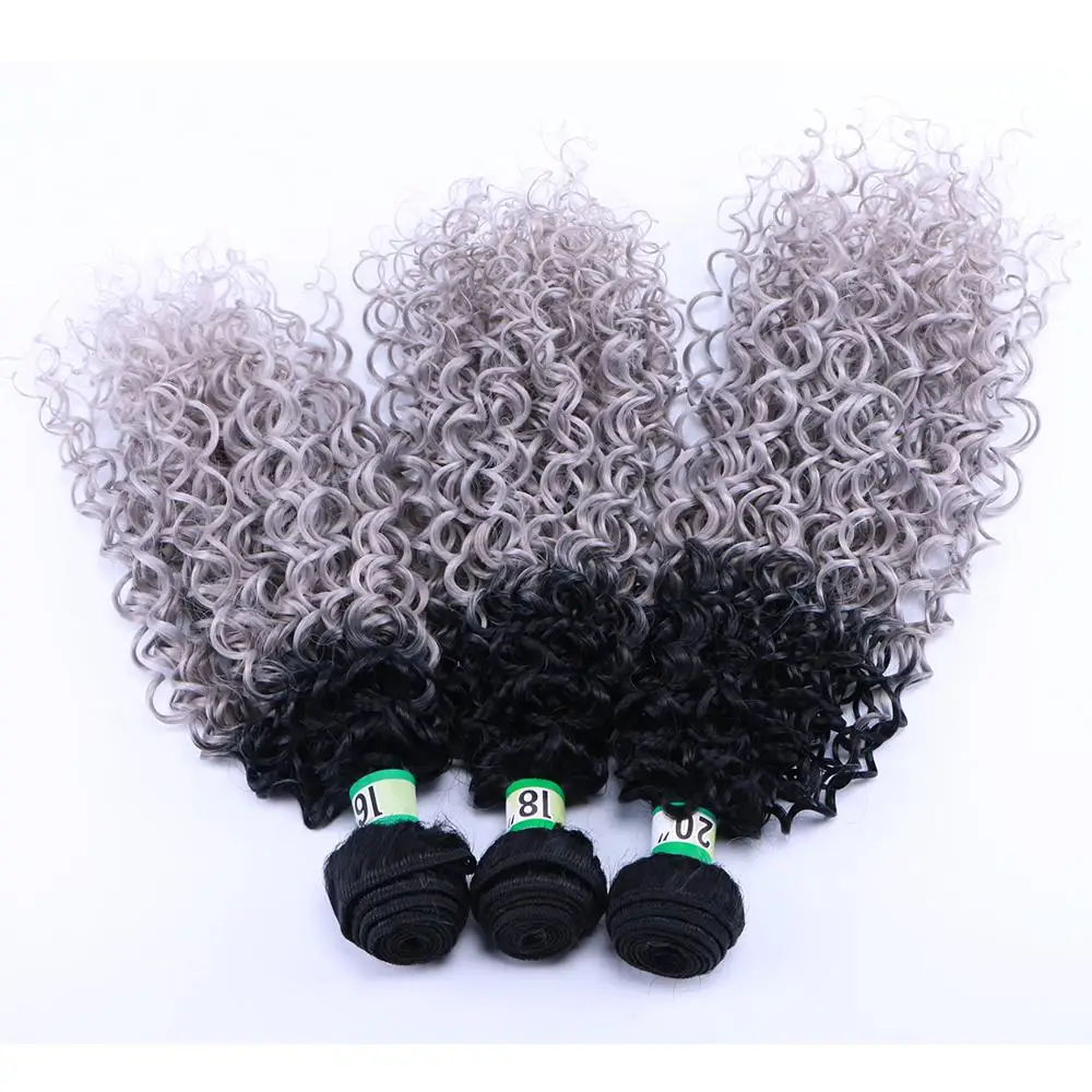 Ombre Kinky Curly Hair weave black to grey double weft 70 g/pcs synthetic hair bundles