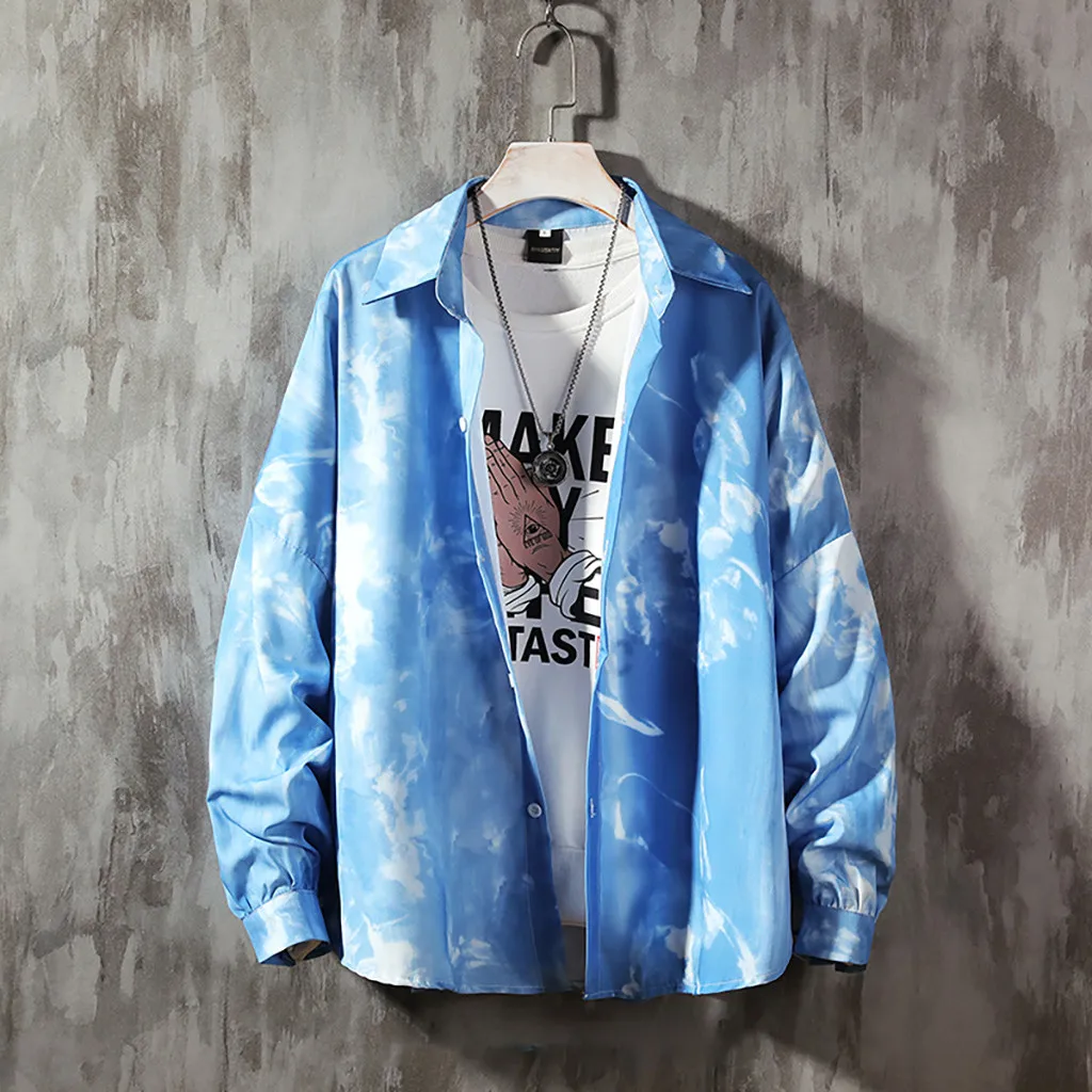 Мужская Уличная свободная Мужская рубашка Хороший Гавайский мужской VogueFashion градиентный принт свободный отложной воротник длинный рукав